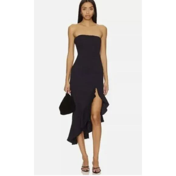 Free People Made Me Blush Black Strapless Bandeau Dress Ruffle Hem Size Medium - Picture 2 of 10